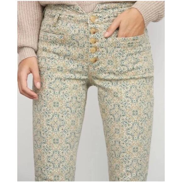 Anthropologie Pilcro Ultra High Rise Slim Utility Jeans Neutral Floral Size 27 - Picture 2 of 13
